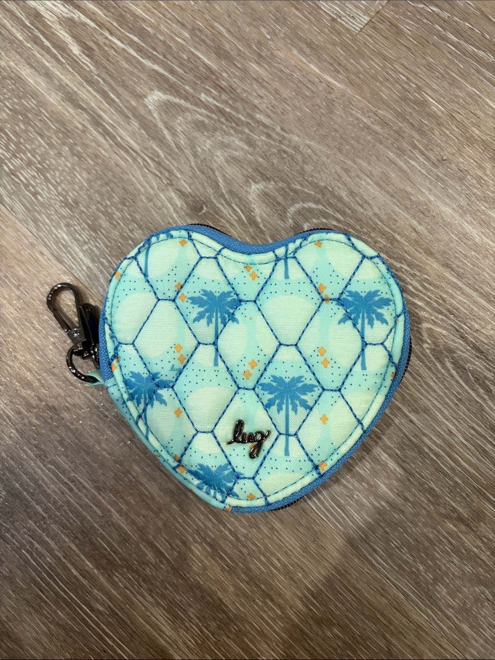 lug Heart Coin Pouch in Blue Palm Print